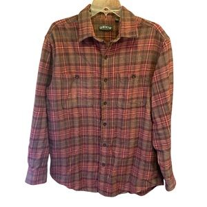 Orvis Button Up Flannel Shirt Mens M Red / Green Plaid Heavyweight Long Sleeve